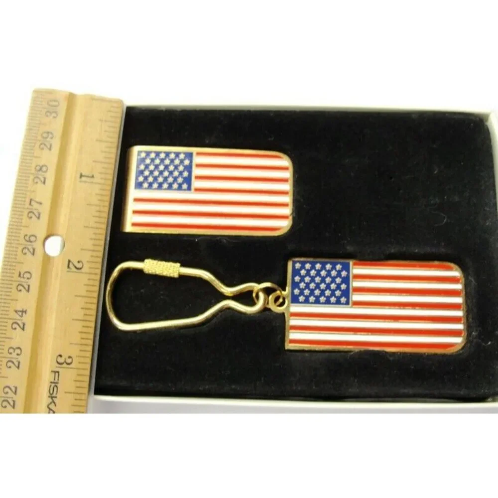 Patriotic Money Clip Keychain American Flag Stars and Stripes Red White Blue